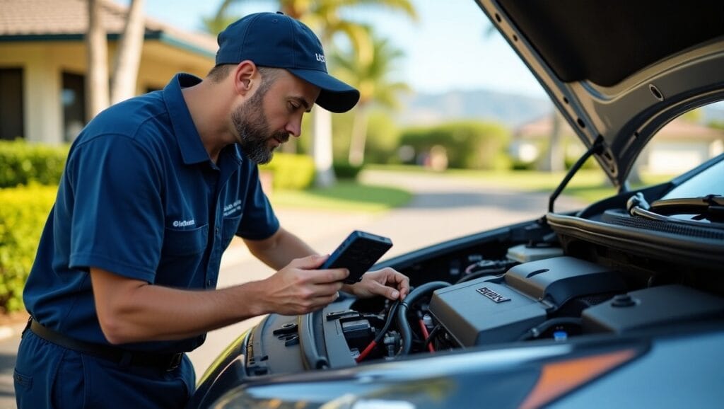 Tucson customer reviewing written estimate from a mobile mechanic before car repair